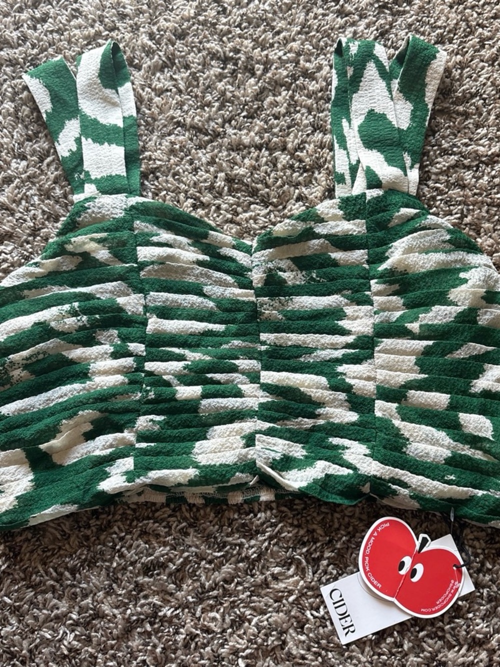 Cider Green and Cream Ruched Textured Crop Top